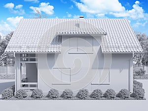 3d rendering of private suburban, two-story house in a modern st