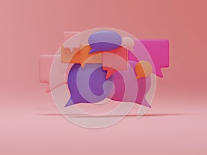 3d rendering 3d purple chat bubbles on pink background chatbox photo