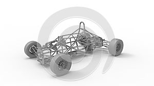 3D rendering of a race car frame chasis made out of tubes and pipes isolated in white studio background. photo