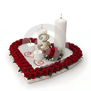 3rd anniversary 3D rendering isolated on white background
