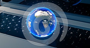 Realistic Planet Earth Globe Over Computer Keyboard