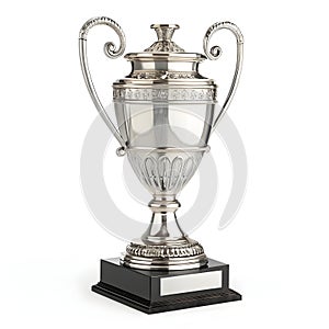 3D rendering of a realistic silver trophy isolated on white background