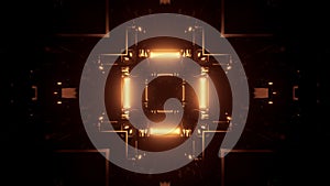 3D rendering of a rectangular hallway made up of dark gold lights