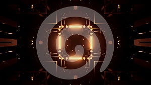 3D rendering of a rectangular hallway made up of dark gold lights