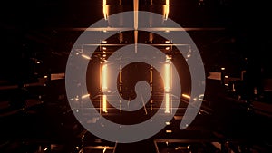 3D rendering of a rectangular hallway made up of dark gold lights