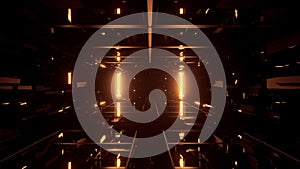 3D rendering of a rectangular hallway made up of dark gold lights