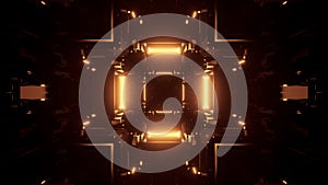 3D rendering of a rectangular hallway made up of dark gold lights