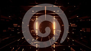 3D rendering of a rectangular hallway made up of dark gold lights