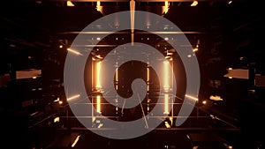 3D rendering of a rectangular hallway made up of dark gold lights