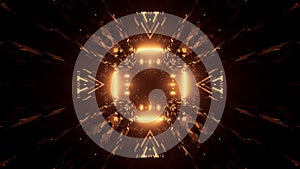 3D rendering of a rectangular hallway made up of gold lights