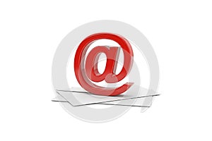 Red At Symbol on Envelope Isolated on White Background