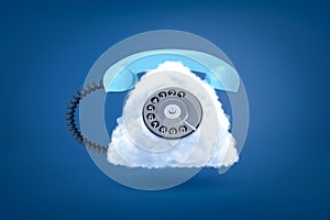 3d rendering of retro dial phone with white cloud instead of case on blue background