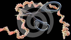 A 3d rendering of RNA molecule and a pair of scissors.