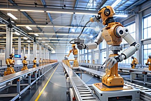 3D Rendering of Robot Assembly Line in Factory