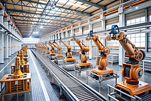 3D Rendering of Robot Assembly Line in Factory