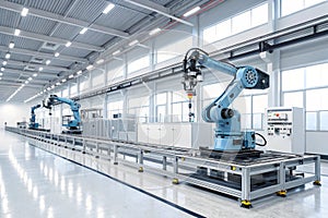 3D Rendering of Robot Assembly Line in Factory