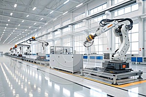 3D Rendering of Robot Assembly Line in Factory