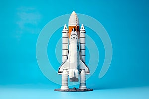 3D rendering of a rocket isolated against a studio background, offering ample copy space for text and messages.