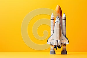 3D rendering of a rocket isolated against a studio background, offering ample copy space for text and messages.