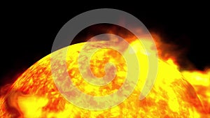 3D rendering of the rotation of the sun with solar flares. Computer generated scientific background. Elements of this
