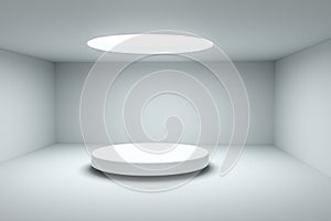 3d rendering, the round platform in the empty room