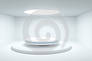 3d rendering, the round platform in the empty room