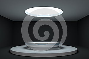 3d rendering, the round platform in the empty room