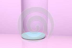 3d rendering, the round platform in the empty room