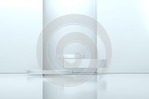 3d rendering, the round platform in the empty room