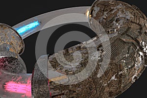 3d rendering, scientific mechanical ring in the outer space