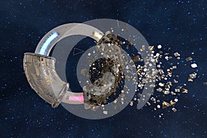 3d rendering, scientific mechanical ring in the outer space