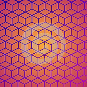 3d rendering. seamless modern light blue hexagonal cube pattern orange background.