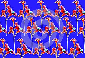 3D rendering seamless pattern with beautiful red flowers