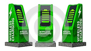 Set of high technology of transportation electric vehicles wireless charging station, isolated on white background