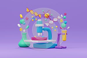 3D Rendering of set of science lab items back to school cute element