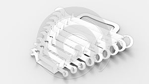 3d rendering of a set of wrenches isolated in studio background