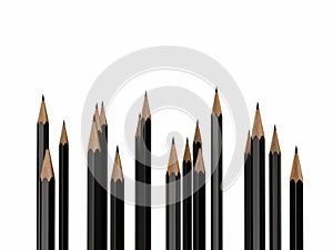 3D rendering of sharp black graphite pencils on white background