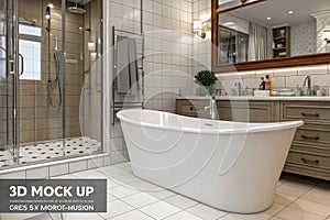 3D rendering of a modern bathroom with bathtub mock-up