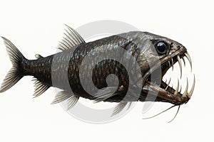 Sloane\'s Viperfish showing its teeth on white background photo
