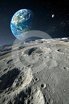 Space view of the moon and Earth
