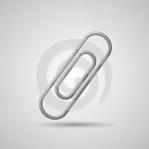 A 3D rendering of a silver paperclip on a light gray background. The paperclip features a