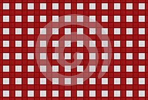 3d rendering. Simple red and white square grid pattern wall background.