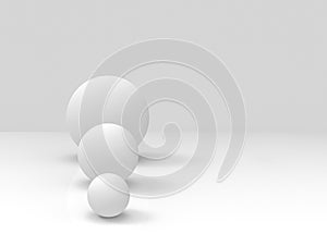 3d rendering. simple white small to big sphere ball object on gray background. growing up or evolution concept.