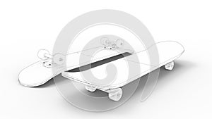 3D rendering of a skateboard isolated in white studio background