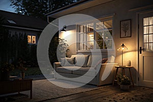 Small room with sofa 3D rendering at night photo