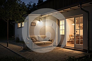 Small room with sofa 3D rendering at night photo