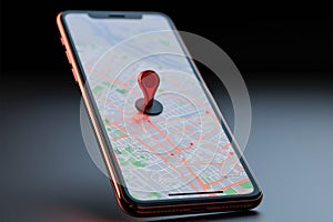 3D rendering, Smartphone displays red map pointer icon, screen empty
