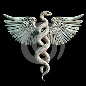 3d rendering of a snake in the form of wings on a black background photo