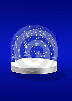 3D rendering of a snow globe isolated on blue background