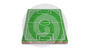 3D Rendering. Soccer lawn, Green grass football field, isolated on white